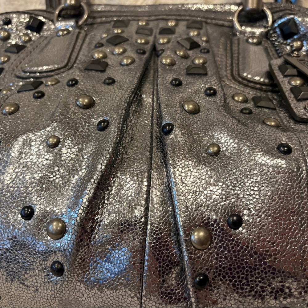 Vintage Coach 🩶Limited Edition Kristin Gray Metallic Silver Studded Handbag RARE - Picture 5 of 16